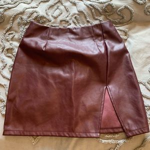 Maroon leather mini skirt
